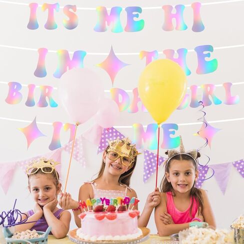 Its Me Hi I'm the Birthday Girl Its Me Banner, Glittery Bunting Banner Sign Birthday Decorations, Iridescent Garland Photo Backdrop for Wall Home Party Supplies Decor in Saudi Arabia