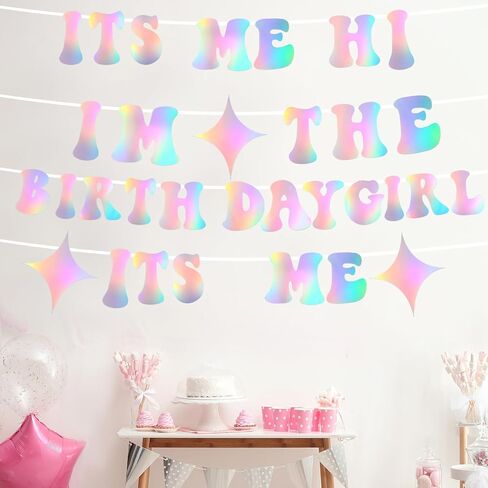 Its Me Hi I'm the Birthday Girl Its Me Banner, Glittery Bunting Banner Sign Birthday Decorations, Iridescent Garland Photo Backdrop for Wall Home Party Supplies Decor in Saudi Arabia