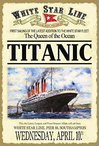 علامة Bidesign Titanic White Star Linea The Queen المعدنية المخصصة مقاس 8X12in-Bar Cafe Restaurant ديكور المنزل in Kuwait