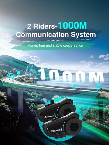 Moman Motorcycle Helmet Headset, H2Pro【1Pack Red】 Wireless Helmet Communication Voice Assistant Music Share FM IP65 Waterproof DSP&CVC Noise Cancellation, Motorbike-Wireless-Helmet-Intercom-Headset in Saudi Arabia