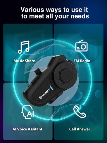 Moman Motorcycle Helmet Headset, H2Pro【1Pack Red】 Wireless Helmet Communication Voice Assistant Music Share FM IP65 Waterproof DSP&CVC Noise Cancellation, Motorbike-Wireless-Helmet-Intercom-Headset in Saudi Arabia