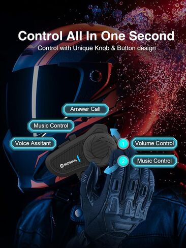Moman Motorcycle Helmet Headset, H2Pro【1Pack Red】 Wireless Helmet Communication Voice Assistant Music Share FM IP65 Waterproof DSP&CVC Noise Cancellation, Motorbike-Wireless-Helmet-Intercom-Headset in Saudi Arabia