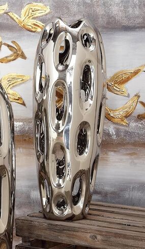 Benzara 59735 Magnificent Ceramic Vase, Silver in Saudi Arabia