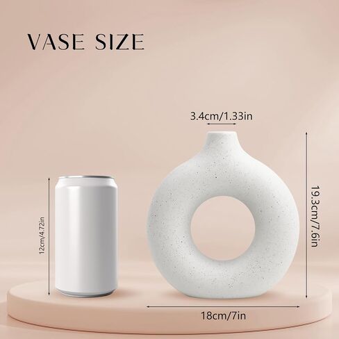 Circle Ceramic Vase Ins Style Circle Vase with Hole Simple Nordic Style, White Creative Ceramic Vase Decoration, Suitable for Home/Wedding/Party/Dining Table(Middle)… in Saudi Arabia