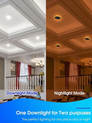 6 Pack 6 Inch LED Recessed Lighting with Night Light, Dimmable Can Lights with Baffle Trim, 9W=85W, Warm White 3000K, 700LM Retrofit Downlight, CRI 90, Damp Rated, IC Rated, ETL & FCC in Saudi Arabia