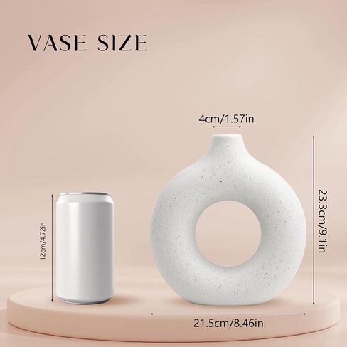 Circle Ceramic Vase Ins Style Circle Vase with Hole Simple Nordic Style, White Creative Ceramic Vase Decoration, Suitable for Home/Wedding/Party/Dining Table(Middle)… in Saudi Arabia