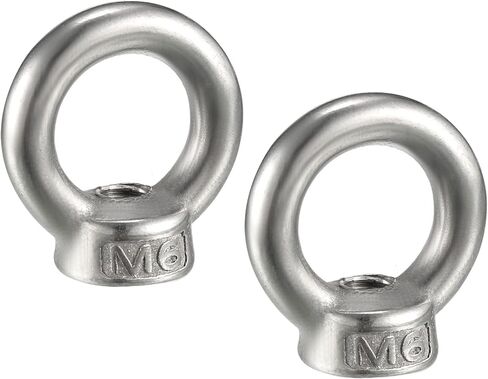2 Pcs Lifting Eye Nuts Ring - Chandelier Fence Stainless Steel Female Thread Machinery Eye Nuts Apply to Lifting Eye Bolt (M6, Silver Tone) in Saudi Arabia