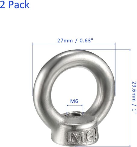 2 Pcs Lifting Eye Nuts Ring - Chandelier Fence Stainless Steel Female Thread Machinery Eye Nuts Apply to Lifting Eye Bolt (M6, Silver Tone) in Saudi Arabia