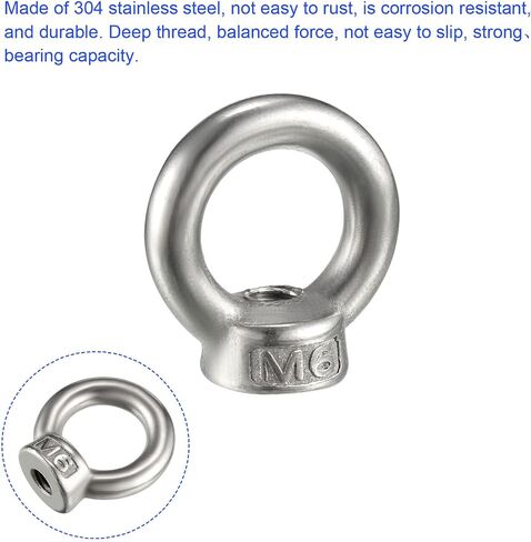 2 Pcs Lifting Eye Nuts Ring - Chandelier Fence Stainless Steel Female Thread Machinery Eye Nuts Apply to Lifting Eye Bolt (M6, Silver Tone) in Saudi Arabia