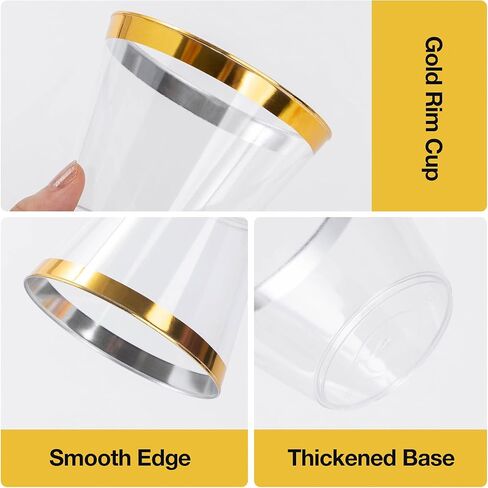 Goodluck 100PCS 9oz Gold Plastic Cups for Party, Disposable Gold Rim Cups, Plastic Cocktail Glasses for Wedding Thanksgiving, Christmas, and Parties in Saudi Arabia