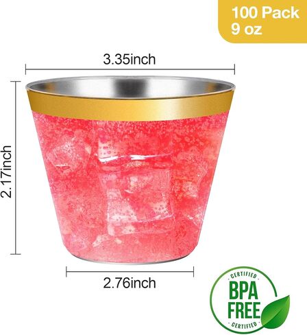 Goodluck 100PCS 9oz Gold Plastic Cups for Party, Disposable Gold Rim Cups, Plastic Cocktail Glasses for Wedding Thanksgiving, Christmas, and Parties in Saudi Arabia