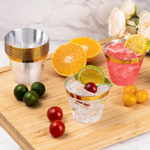 Goodluck 100PCS 9oz Gold Plastic Cups for Party, Disposable Gold Rim Cups, Plastic Cocktail Glasses for Wedding Thanksgiving, Christmas, and Parties in Saudi Arabia