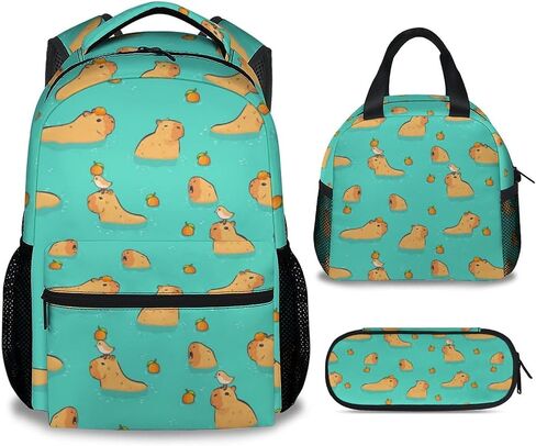 Capybara Kids Backpack with Lunch Box, Set of 3 School Backpacks Matching Combo, Cute Brown Bookbag and Pencil Case Bundle in Saudi Arabia
