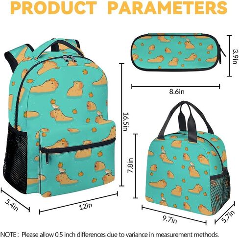Capybara Kids Backpack with Lunch Box, Set of 3 School Backpacks Matching Combo, Cute Brown Bookbag and Pencil Case Bundle in Saudi Arabia