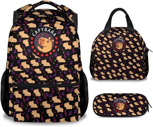 Capybara Kids Backpack with Lunch Box, Set of 3 School Backpacks Matching Combo, Cute Brown Bookbag and Pencil Case Bundle in Saudi Arabia