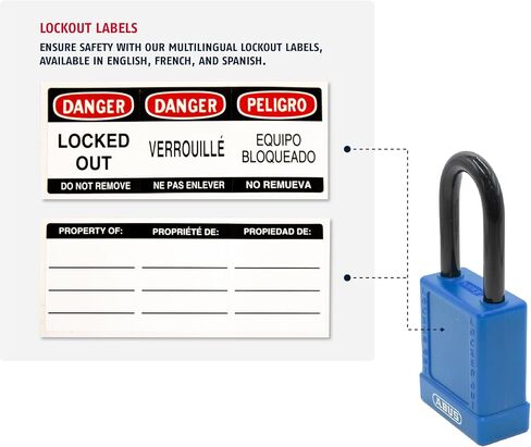 ABUS Blue Pack of 10 Lockout Tagout Premium Solid Body Safety Padlock Set - OSHA Compliant Loto Locks Insulated Against Electric Shock, Keyed Different, 1 Key Per Lock in Kuwait