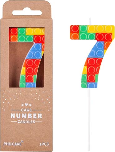 PHD CAKE Number 7 Building Block Birthday Cake Candle, Numeral Birthday Candles,Building Block Candles, Cake Topper Novelty Candle for Building Block Party in Saudi Arabia