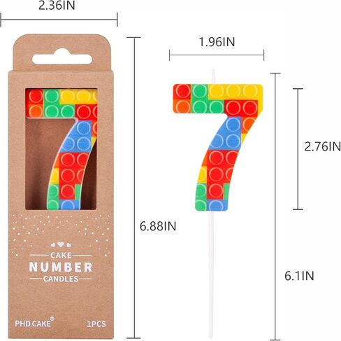 PHD CAKE Number 7 Building Block Birthday Cake Candle, Numeral Birthday Candles,Building Block Candles, Cake Topper Novelty Candle for Building Block Party in Saudi Arabia