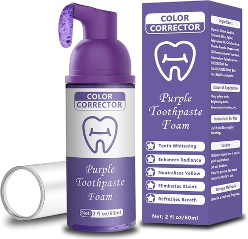 معجون أسنان أرجواني لتبييض الأسنان، معجون أسنان أرجواني لتبييض الأسنان، رغوة معجون أسنان أرجوانية، مصحح لون الأسنان، إزالة بقع الأسنان، نفس منعش ومعزز تبييض الأسنان، 2 أونصة سائلة. in Kuwait