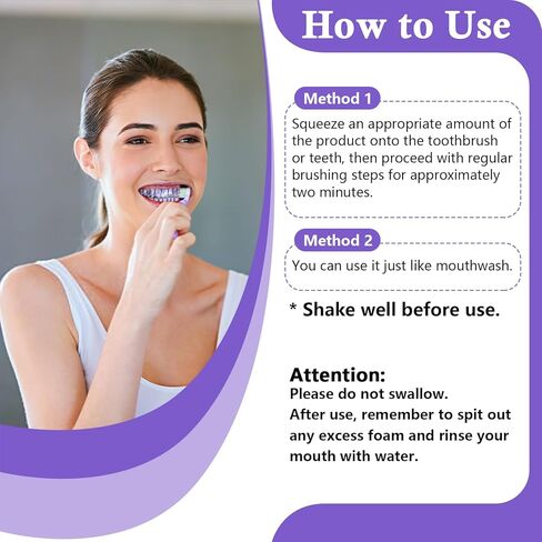 معجون أسنان أرجواني لتبييض الأسنان، معجون أسنان أرجواني لتبييض الأسنان، رغوة معجون أسنان أرجوانية، مصحح لون الأسنان، إزالة بقع الأسنان، نفس منعش ومعزز تبييض الأسنان، 2 أونصة سائلة. in Kuwait