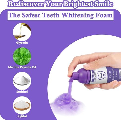 معجون أسنان أرجواني لتبييض الأسنان، معجون أسنان أرجواني لتبييض الأسنان، رغوة معجون أسنان أرجوانية، مصحح لون الأسنان، إزالة بقع الأسنان، نفس منعش ومعزز تبييض الأسنان، 2 أونصة سائلة. in Kuwait