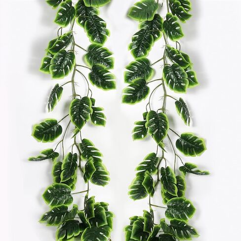 Monstera الاصطناعي يترك الكروم 2PCS، 5.6Ft فو الاستوائية النخيل الخضراء الغابة شنقا نبات الروطان مقاومة للأشعة فوق البنفسجية وهمية اللبلاب إكليل للداخلية في الهواء الطلق هاواي لوا الشاطئ حزب حديقة الفناء الديكور in Saudi Arabia