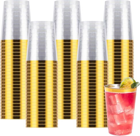 Goodluck 100PCS 9oz Gold Plastic Cups for Party, Disposable Gold Rim Cups, Plastic Cocktail Glasses for Wedding Thanksgiving, Christmas, and Parties in Saudi Arabia