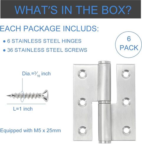 Lift Off Hinge 3" Stainless Steel Door Hinges 6 Pack,Left Handed,Rust-Resistant Detachable Hinges, Indoor and Outdoor Removable Hinges, Loading Capacity 40 Lbs in Saudi Arabia