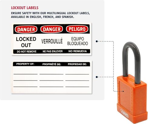 ABUS Blue Pack of 10 Lockout Tagout Premium Solid Body Safety Padlock Set - OSHA Compliant Loto Locks Insulated Against Electric Shock, Keyed Different, 1 Key Per Lock in Kuwait