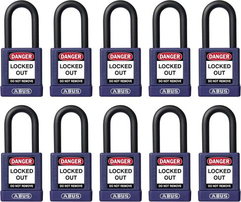ABUS Blue Pack of 10 Lockout Tagout Premium Solid Body Safety Padlock Set - OSHA Compliant Loto Locks Insulated Against Electric Shock, Keyed Different, 1 Key Per Lock in Kuwait