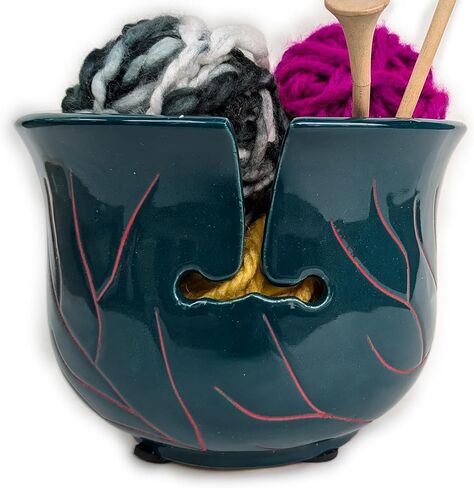 Mothes Day Yarn Bowl Gifts for Mom Abhandicrafts Ceramic Knitting Bowl, XXL Large Crocheting Yarn Holder (Caribbean Green Hand Engraving) in Kuwait