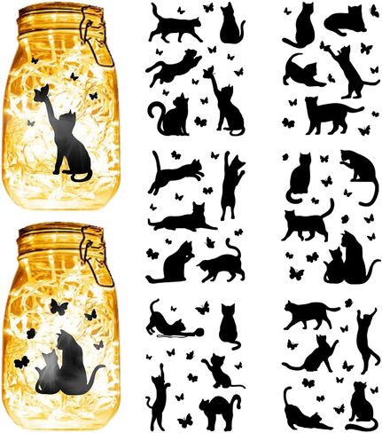 CREATCABIN 12 Sheets 6 Styles Mermaid Mason Jar Decals Ocean Stickers Die Cuts Silhouettes Self-Adhesive PVC Waterproof for Craft Scrapbook Lantern Jars Wall Window Glass Phones Cup Black 7.8x5.9Inch in Saudi Arabia