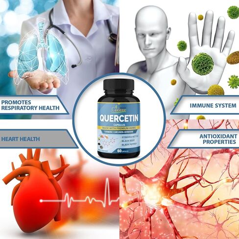 كادان عضوي، عبوتان من مكملات كيرسيتين تعادل 1900 ملغ، تكفي لمدة 4 أشهر مع الكركم، البربارين، نبات القراص، الحبة السوداء، الفلفل الأسود - يدعم صحة القلب والأوعية الدموية، والجهاز المناعي in Kuwait