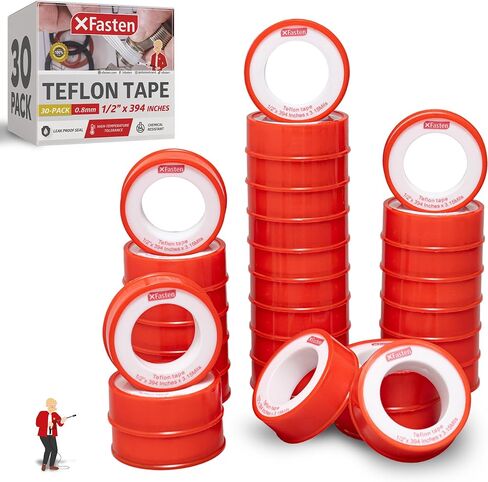 XFasten Teflon Tape 1/2 Inch x 394 Inches 30-Pack 19,700" Total White Plumbers Tape Teflon Tape Plumbing Tape for Leaks, Water Pipe Tape Teflon Tape for Garden Hose Tape for Leaking Hose PTFE Tape in Kuwait
