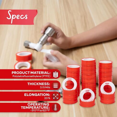 XFasten Teflon Tape 1/2 Inch x 394 Inches 30-Pack 19,700" Total White Plumbers Tape Teflon Tape Plumbing Tape for Leaks, Water Pipe Tape Teflon Tape for Garden Hose Tape for Leaking Hose PTFE Tape in Kuwait