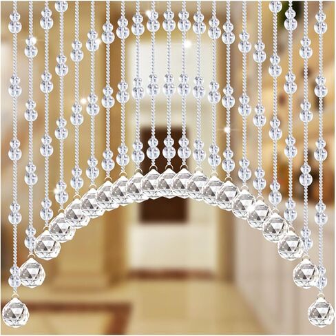 Crystal Beaded Curtain, 21 Strings Arched Door String Curtain for Doorway, Decorative Panel Room Partition Divider Blind for Home, Coffee House, Bedroom, Restaurant, Transparent in Saudi Arabia