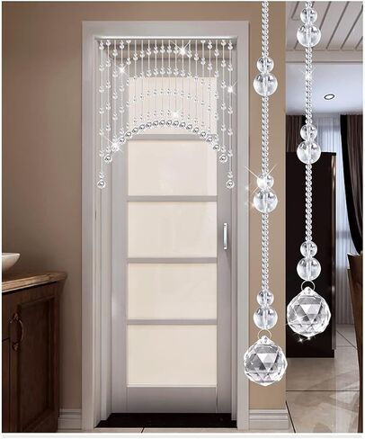 Crystal Beaded Curtain, 21 Strings Arched Door String Curtain for Doorway, Decorative Panel Room Partition Divider Blind for Home, Coffee House, Bedroom, Restaurant, Transparent in Saudi Arabia