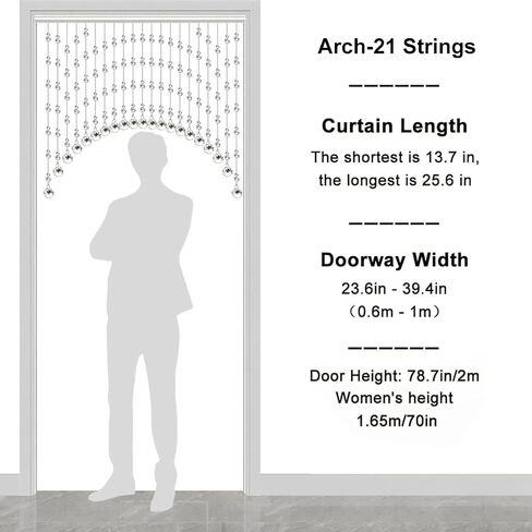 Crystal Beaded Curtain, 21 Strings Arched Door String Curtain for Doorway, Decorative Panel Room Partition Divider Blind for Home, Coffee House, Bedroom, Restaurant, Transparent in Saudi Arabia