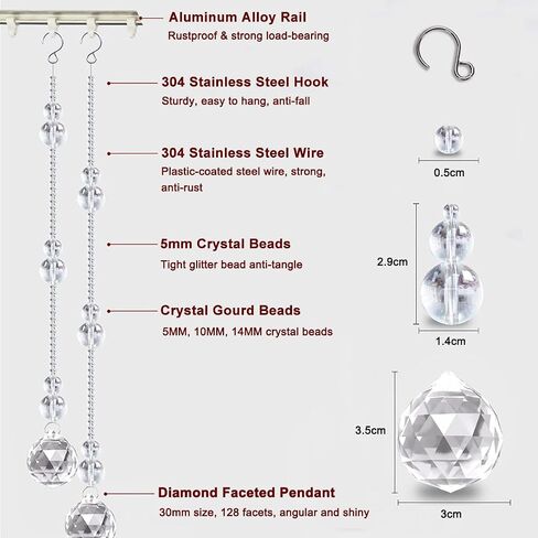 Crystal Beaded Curtain, 21 Strings Arched Door String Curtain for Doorway, Decorative Panel Room Partition Divider Blind for Home, Coffee House, Bedroom, Restaurant, Transparent in Saudi Arabia