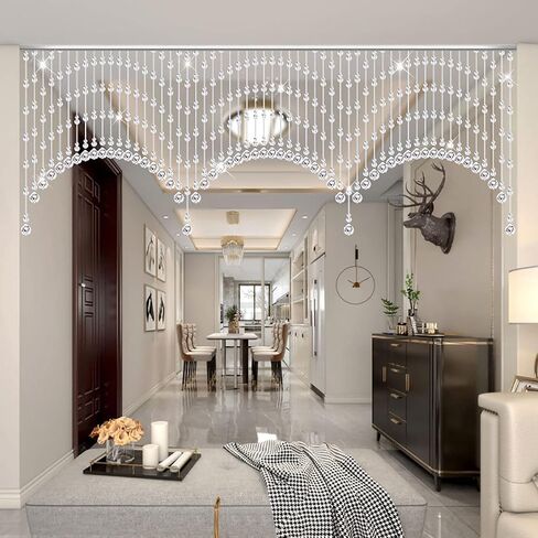 Crystal Beaded Curtain, 21 Strings Arched Door String Curtain for Doorway, Decorative Panel Room Partition Divider Blind for Home, Coffee House, Bedroom, Restaurant, Transparent in Saudi Arabia