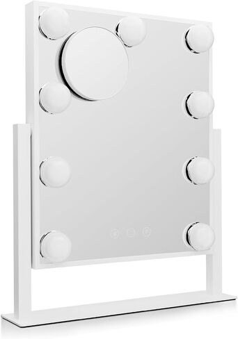 MoNiBloom Hollywood Vanity Mirror with Lights, 14.5"x12" Tabletop Mirror with 9 LED Dimmable Bulb 3 Color Adjustable, Smart Touch Sensor Plug-in Lighted Makeup Mirror with Detachable 10x Magnification in Saudi Arabia