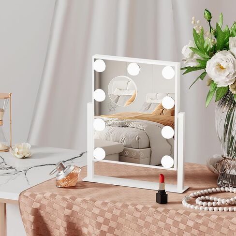 MoNiBloom Hollywood Vanity Mirror with Lights, 14.5"x12" Tabletop Mirror with 9 LED Dimmable Bulb 3 Color Adjustable, Smart Touch Sensor Plug-in Lighted Makeup Mirror with Detachable 10x Magnification in Saudi Arabia