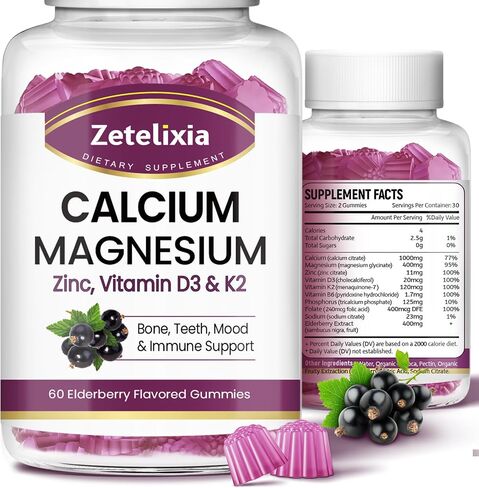 Calcium Gummies for Women Men, Calcium Magnesium Zinc with Vitamin D3 & K2, Calcium Magnesium Supplement for Bones Muscles and Joints, Pineapple & Mango Flavor - 120 Count in Kuwait