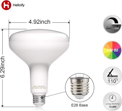 Dimmable BR40 LED Flood Light Bulb 12W, 75W Equivalent, 2700K Soft White Light, Energy Saving Lamp for Office/Home, E26 Screw Base, 6PCS in Saudi Arabia