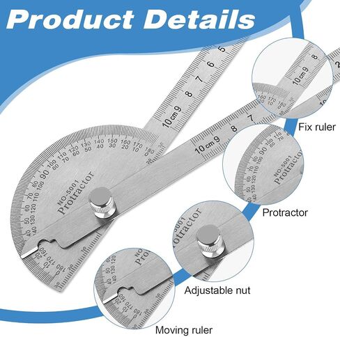 Angle Finder Two Arm Adjustable 180 Degrees Angle Finder Ruler Stainless Steel Woodworking Ruler Craftsman Angle Measure Tool for Drawing and Measurement Architectural Design (10 cm/3.94 inch) in Saudi Arabia