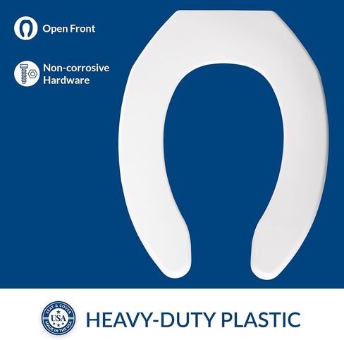 CHURCH 255 000 Commercial Heavy Duty Open Front Toilet Seat without Cover, ELONGATED, Plastic, White in Saudi Arabia