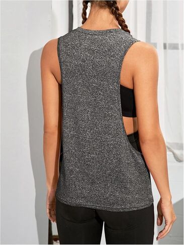 تي شيرت SweatyRocks للسيدات لليوجا بدون أكمام ورقبة دائرية بدون أكمام مع فتحة للذراع in Saudi Arabia