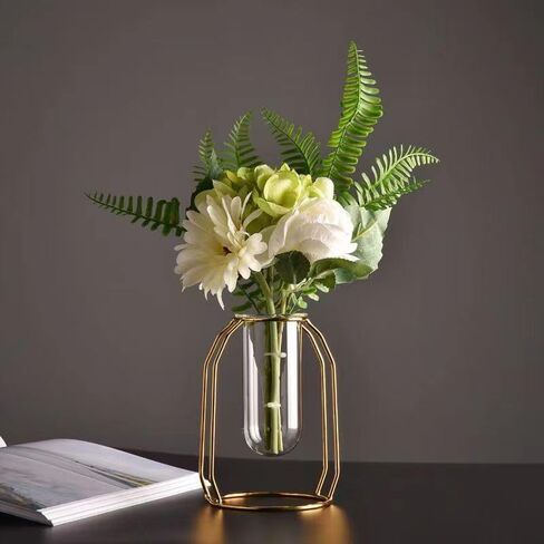 مزهرية زجاجية مع حامل معدني، نباتات زجاجية لسطح المكتب بتصميم هندسي حديث، نباتات مائية داخلية للمنزل والمكتب والحديقة وديكور الزفاف in Kuwait