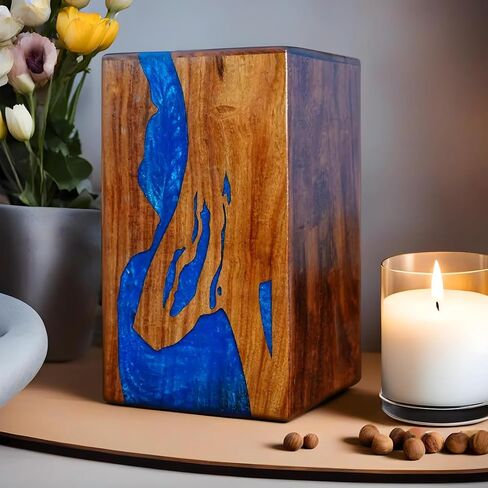 Best Urn for Human Ashes Large Wooden urn for Cremation Adult urn Box for Ashes Personalized Wooden urn Burial urn for Funeral Wood Box (Blue Rasin, Medium Holds Up to 200 Cubic inches), MLM02 in Saudi Arabia