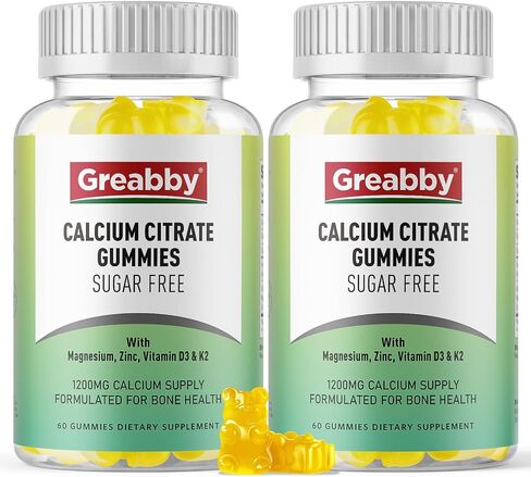 Calcium Citrate Gummies 1200 mg for Kids & Adults, Sugar Free, with Vitamin D3, K2, Magnesium, Zinc, Bone Support for Women & Elders, Natural Pineapple Flavor, 120 Gummies in Saudi Arabia